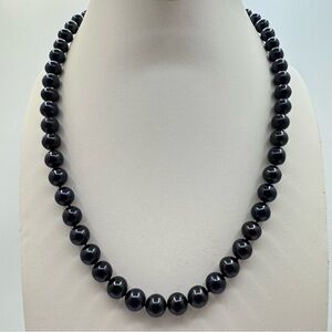 Black Freshwater Pearl Beaded Necklace Rhinestone Magnetic Clasp 18” Long